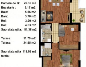 Apartament de lux, 3 camere, imobil Platinia Elite, terasa 25 mp, garaj
